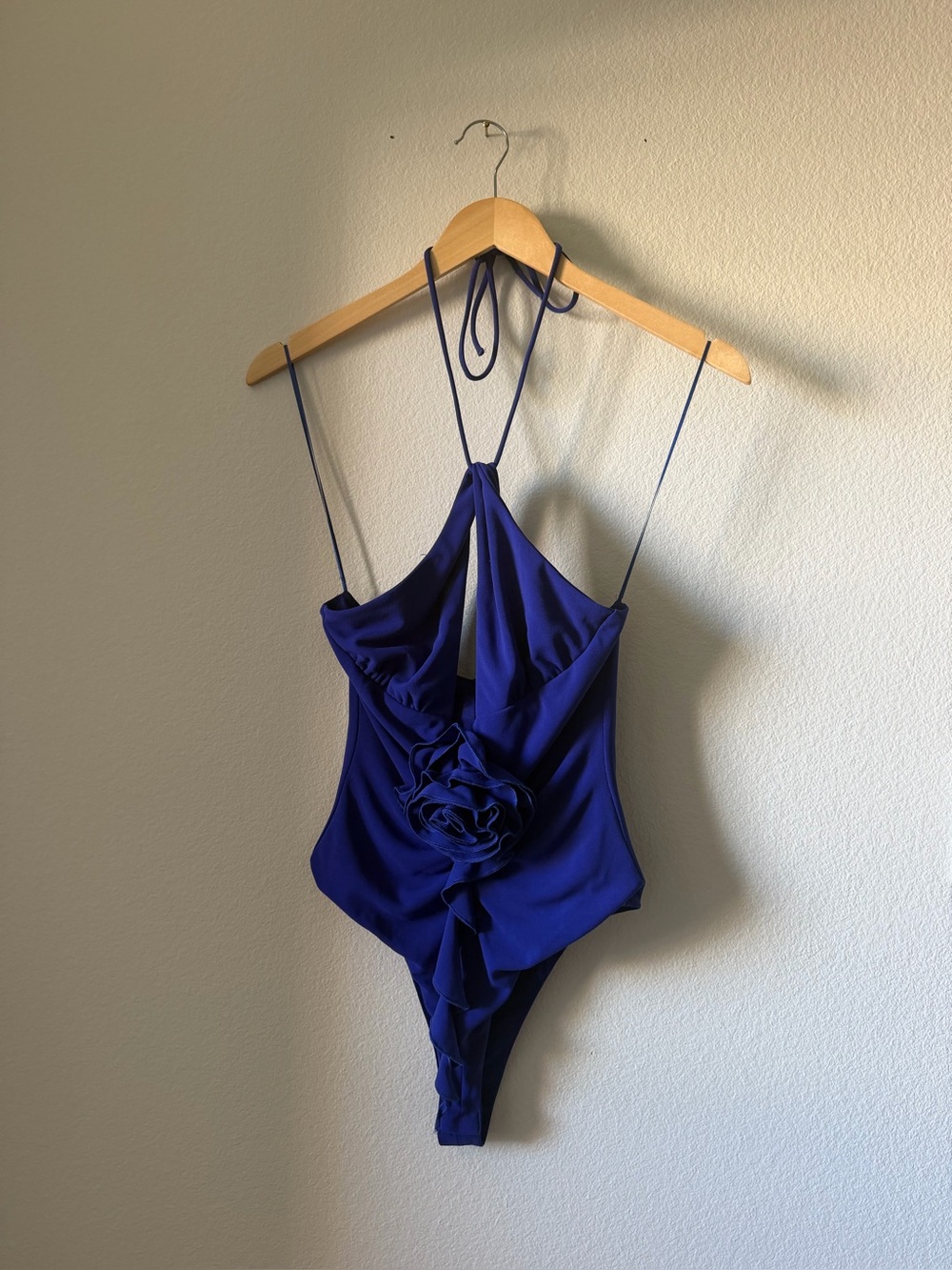 Zara Royal Blue Halter One-Piece bodysuit with Floral Detail